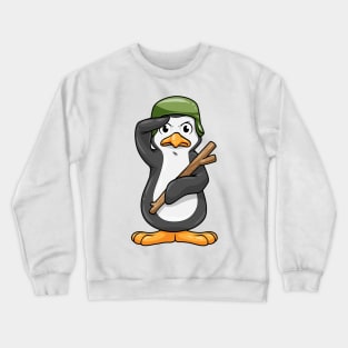 Penguin as soldier with helmet and military salute Crewneck Sweatshirt
